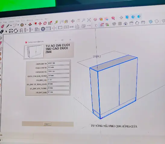 Trao đổi, tư vấn cho khách hàng, lên mô hình 3D bằngSketchUpvới các kích thước theo yêu cầu và chốt lại kiểu dáng, kích thước, màu sắc, loại gỗ ép
