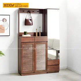 Tủ Giày 2 Cánh Lá Sách Gỗ Sồi Tích Hợp Móc Treo Gương Soi Tủ Giày 2 Cánh Lá Sách Gỗ Sồi Tích Hợp Móc Treo Gương Soi