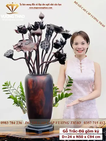 Thông Tin Bình Hoa Sen Gỗ Trắc Đỏ Đen