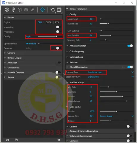 Ý NGHĨA VÀ CÁCH DÙNG TỪNG BẢNG THÔNG SỐ TRONG BẢNG SETTING VRAY SKETCHUP TRÊN