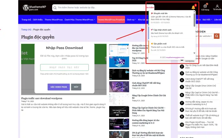 Cách code chức năng chuông thông báo wordpress