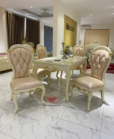 Chi tiết sản phẩm Bộ bàn ăn chữ nhật 6 ghế tân cổ điển dát vàng nhập khẩu D501-DV: