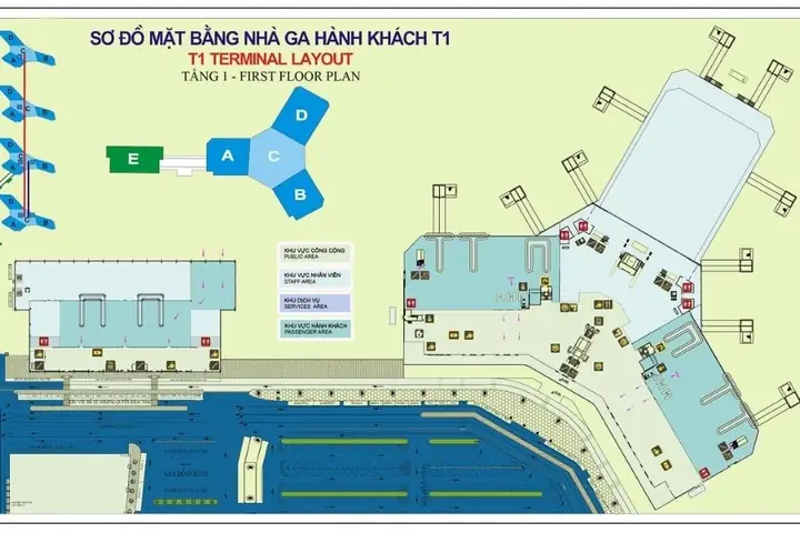 Chi tiết sơ đồ sân bay Nội Bài nhà ga T1 (Quốc nội)