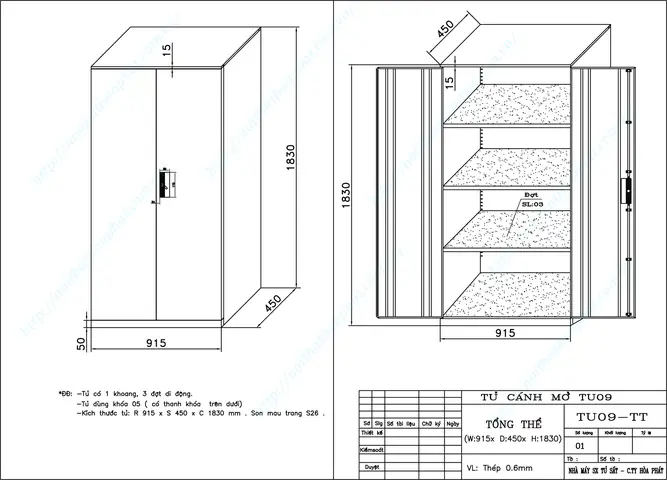 Bản Vẽ Kỹ Thuật Thiết Kế Tủ Hồ Sơ Sắt Tu09