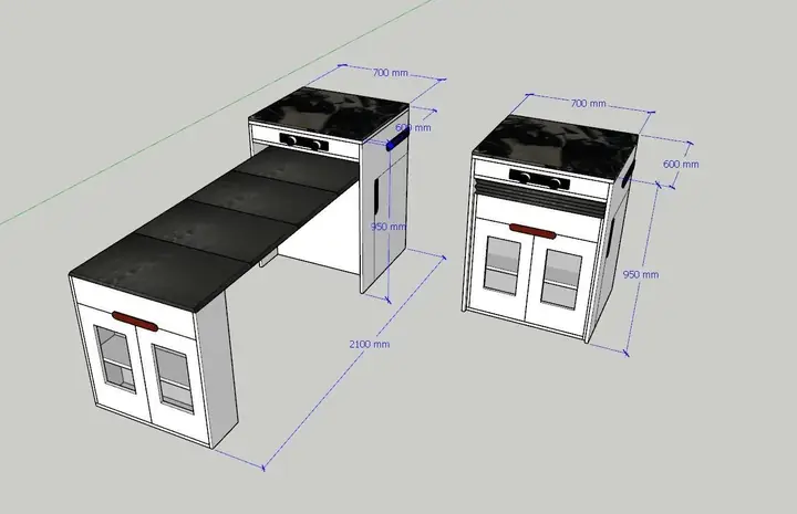 Giải Pháp Thiết Kế Gấp Gọn – Kéo Dài Cho Bàn Ăn Đảo Bếp Thông Minh