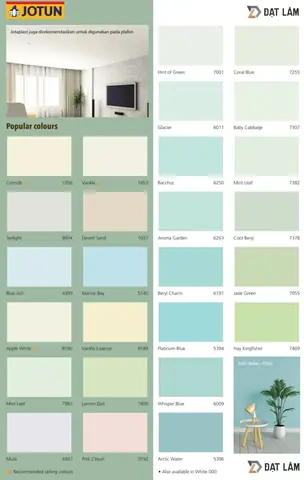 Tổng Hợp Bảng Mã Màu Sơn Nội Thất Jotun Jotaplast Mới Cập Nhật