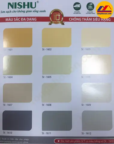 Bảng Màu Sơn Chống Thấm Màu Nishu