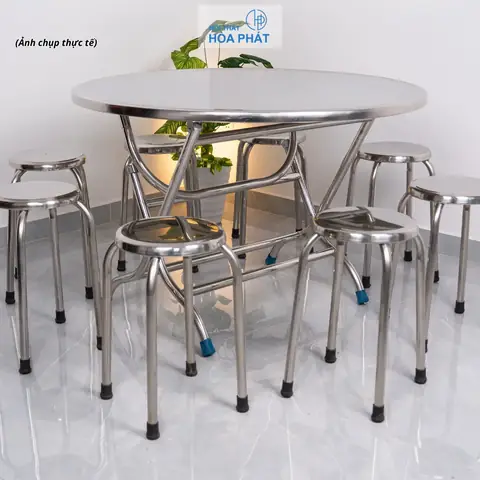 Bàn Tròn Inox Bt20 – Bàn Inox 304 Siêu Bền Bỉ, Kích Thước 1m4 Cho 10 – 12 Người
