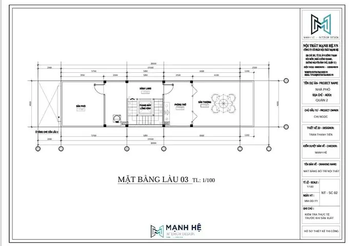 Mặt Bằng Thi Công Nội Thât Nhà Phố Hiện Đại - 3 Tầng