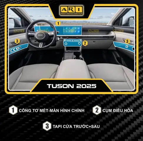 Dán Ppf Nội Thất Hyundai Tucson 2025là Giải Pháp Lý Tưởng Giúp Bảo Vệ Nội Thất Khỏi Trầy Xước, Ố Vàng Và Các Tác Động Từ Môi Trường, Duy Trì Vẻ Đẹp Và Giá Trị Của Xe Lâu Dài. Ari Việt Nam – Đơn Vị Hàng Đầu Về Dịch Vụ Dán Ppf Uy Tín Và Chuyên Nghiệp – Cam Kết Mang Đến Cho Xe Của Bạn Sự Chăm Sóc Tốt Nhất. Cùng Khám Phá Lý Do Vì Sao Trang Bị Ppf Cho Nội Thất Là Lựa Chọn Cần Thiết Cho Hyundai Tucson Của Bạn Nhé!