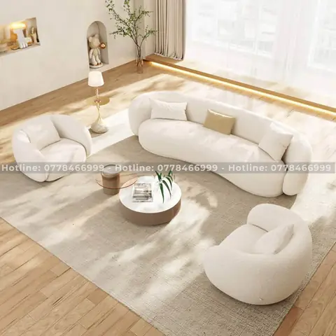Bộ Ghế Sofa Cong Bọc Nỉ Lông Cừu Trắng – Sf05