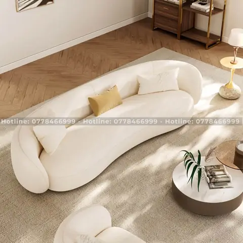Bộ Ghế Sofa Cong Bọc Nỉ Lông Cừu Trắng – Sf05