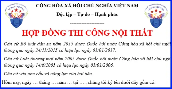 Mẫu Hợp Đồng Thi Công Nội Thất Mẫu Hợp Đồng Thi Công Nội Thất