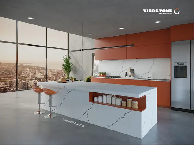 Đá Trang Trí Nội Thất Vicostone Greylac Bq8738 – Bản Hòa Tấu Của “vũ Điệu Sấm Sét” Cho Phòng Bếp