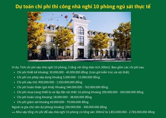 Hướng Dẫn Dự Toán Chi Phí Thi Công Nhà Nghỉ 10 Phòng Ngủ Sát Thực Tế Nhất