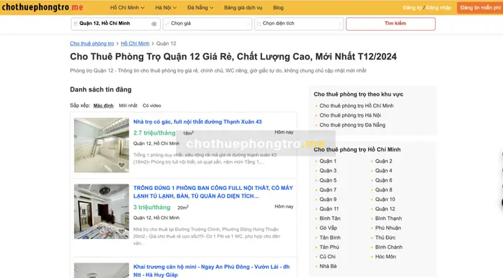 Thuê Phòng Trọ Quận 12 Giá Rẻ Ở Đâu?