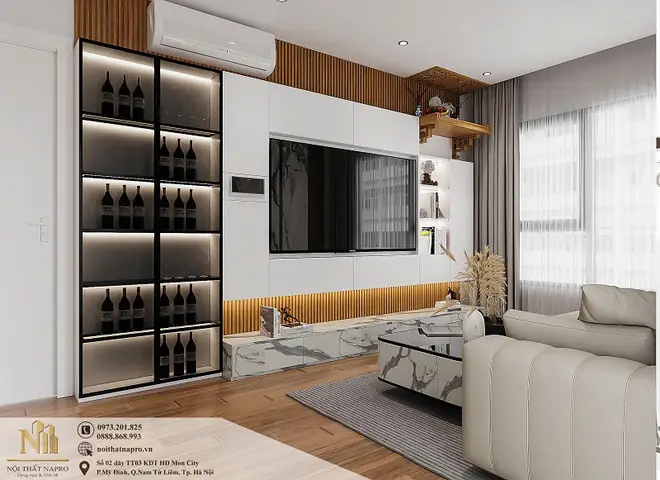 Thiết Kế Nội Thất Phòng Khách Liền Bếp Hiện Đại, Tiện Nghi