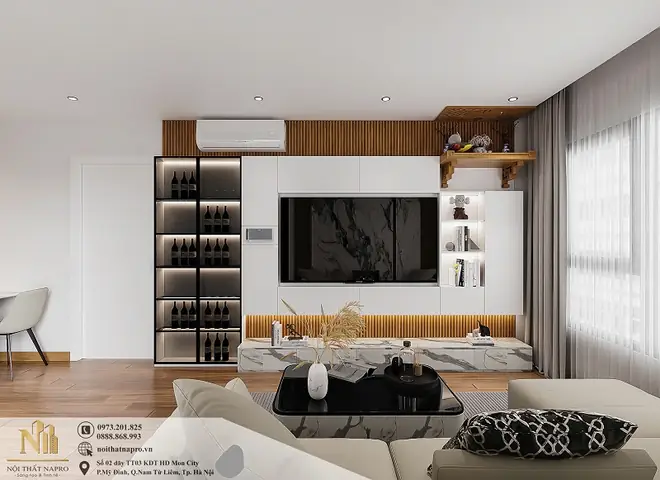 Thiết Kế Nội Thất Phòng Khách Liền Bếp Hiện Đại, Tiện Nghi