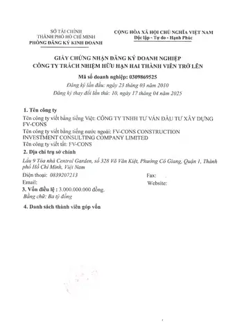 Công Ty Tnhh Tư Vấn Đầu Tư Xây Dựng Fv-cons
