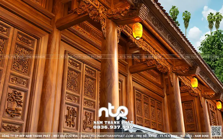 Phối Cảnh 3d Ngoại Thất Nhà Gỗ 5 Gian Trên Tầng 2